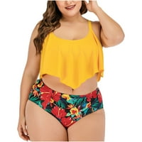 Sdjma Women Plus size za kupalište dva cvjetna print bikini set plivanja kupaći kupaći kostim plaža odijelo žuto