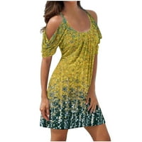 Dyegold ondresses za ženska Ležerna plaža - Mini haljine za žene hladno rame s kratkim rukavima cvjetno