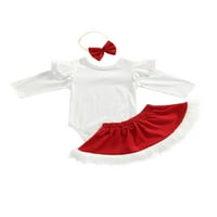 Ehfomius Baby Božićna odjeća, puna boja s dugim rukavima za rukav + fluffna suknja + traka za glavu