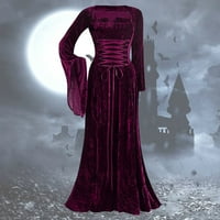 Baberdicy haljina ženska duga haljina vintage dugih rukava pune boje podne duljine elegantne elven haljine