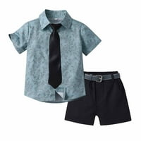 Safuny outfits dječak za djecu ljeta Dječje cvjetne kratke hlače s kratkim rukavima s kratkim kravatom s vrhovima i hlačama okrugli vrat lijep 6m-6y crni