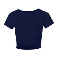 Ženske majice Žene Ležerne prilike okrugli izrez Multicolor Solid Boja kratka kratka rukava uska osnovna majica za dno siva veličina L