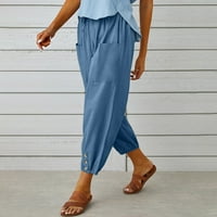 Ylioge ženske trendi konusne hlače svakodnevno nošenje opruge pune pantalone u boji posteljina džepova