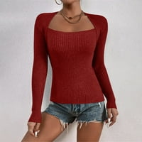 Bazyrey ženske dugih rukava dugih rukava plus veličina okrugla vrata casual majica čvrsti pulover crveni,