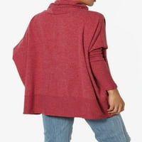 TheMogan ženska kornjača kauč od vrat melange pletiv dugi rukav preveliki pončo džemper top tamno crveni