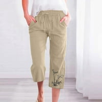 Moda Žene Ležerne prilike za ispis Elastične labave hlače Ravne široke pantalone za noge sa džepom