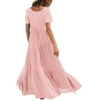 Tking Modne ljetne haljine za žene Crewneck Solid Boja kratki rukav Duga haljina Elegantna casual Line