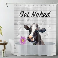 Smiješna krava uzmite goli tuš zavjesu, seoska kuća Životinja krava sa ljubičastom cvijećem na sivoj vintage daske za tuširanje za zavjese od poliestera za zavjese sa kukama