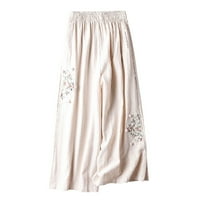 Široke pantalone za noge za žene Ležerne prilike ljetne posteljine pamučne pantalone elastične struke