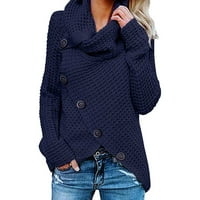 Ženski turtleneck Chunky kabl pleteni džemperi vrhovi dugih rukava s dugim rukavima asimetrični labavi