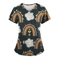 Ženski bluze Ženski slatki tiskani kratki rukav V-izrez V-izrez Radna džepa bluza mornarice xxxxxl