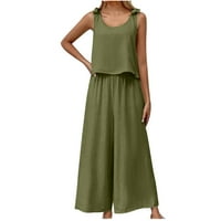 Gaecuw Womens setovi ljetne ljetne odjeće za žene postavljene kratkih rukava pulover Dužina gležnja Široka noga Lounge pantalone V izrez struk modne odijele Ljetne set Solid odijelo Postavljeno zeleno xl