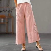 Posteljine elastične casual pantalone za žene pod visokim strukom sa džepovima pantalone