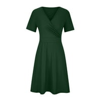 Haljine Party ženka Boho V-izrez Čvrsta dužina koljena kratka rukava haljina zelena l