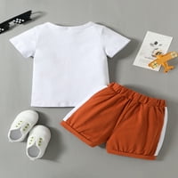 Calsunbaby Dečiji dečiji dečaci Outfits Outfits, štampana majica s kratkim rukavima + kontrastna boja labave kratke hlače, bela 12 meseci