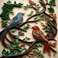 Pernati Quills - Quilled ptice platnena zidna umjetnost