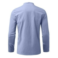 Penskeiy s dugim rukavima za muškarce Muška pamučna posteljina majica Pulover casual stand-up ovratnik od pune plaže Majica svijetle plave majice