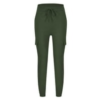 Xinqinghao baggy teretni hlače za žene sa džepovima casual solid color nacrtane hlače elastične struke Žene široke pantalone za noge vojske zelene s