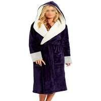 Sanviglor Dame Sherpa Ohladi Čvrsta boja Fuzyy Plush Cambobe s dugim rukavima Termički sljevska haljina za spavanje runo Ruke Purple L