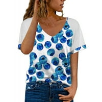 Ljetne košulje za žene labave mode u trendovskim cvjetnim mrežastim rukavima Top ženskih vrhova V izrez Casual majica majica bluzes majica