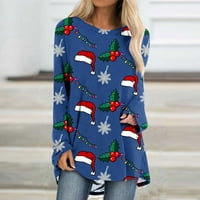 Nagovore za božićne majice s dugim rukavima za žene prevelike majice Božićno drvce Snowman Xmas ispisani