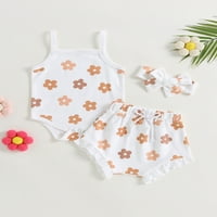 SUNISERY NOVOCROBER BABY GIRL Ljetne kratke hlače Postavlja cvjetne rukavice bez rukava s kratkim hlačama za glavu White 3- mjeseci