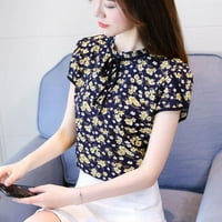 Ženska elegantna tiskana štanda na dugih rukava s dugim rukavima TOP majice, cvjetni bluze šifon radne