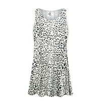 Plus size Petite Žene bez rukava i bijeli Leopard Print Tunic Thelys Casual Loase Flowing Shirts Bluze