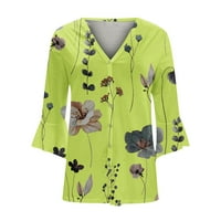 QucoQPE ženska modna modna cvjetna tipka za tisak V rect majica casual lagana rukava Cardigan Soft Drape