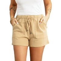 Ganfancp Ženske kratke hlače, modna čvrsta boja plus veličine konopske kratke hlače Yoga sportske kratke