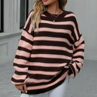 Dukseri za žene džemper zimski džemper dugih rukava okrugli vrat pulover džemper zebra pruga pletena