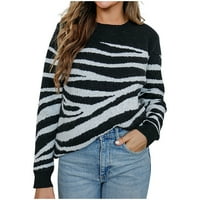 Ženska modna jesen i zimska plepeska traka za ispis Crewneck pulover džemper tietoc