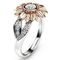 Miyuaadkai prstenovi Ženski okrugli cvjetni srebrni tonski prsten Jedinatski dijamantni suncokret dva