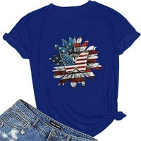 Ženska majica za zastavu u SAD-u 4. srpnja vrhovi tiskani O-izrez Labavi majica kratkih rukava plava