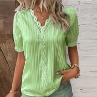 Meuva Žene Ljeto čipka V izrez Plain čipka Elegantna majica Modna boja elegantna bluza kratki rukav