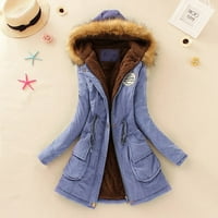 DRPGunly zimski kaputi za žene toplo zadebljana trendi zimska runo modna obložena jakna s kapuljačom,