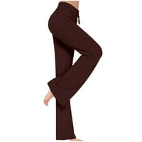 Žene rastezljive zgušnjavaju tople tapkine gumne široka noga pant s džepovima Tummy Control Workout Hlače Yoga tajice Brown XL