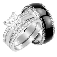 Njegova je srebrna CZ svadbeni prsten za vjenčanicu njen 12