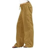 BDFZL Ženske hlače za čišćenje ženskih ležernih čvrstih boja TREĆE Džepne elastične struke ravne hlače žute m