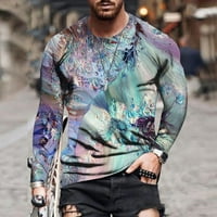 Smanjena majica za muškarce Labavi okrugli vrat 3D štampanje majica s dugim rukavima, višebojni