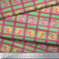 Soimoi Green Viscose Šifon tkanina Geometrijska i flamingo zanatska tkanina za plovu od dvorišta široka