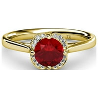 Ruby i Diamond SI2-I1, G-H HALO Angažman prsten 1. CT TW u 14K žutom zlatu .Size 8.5