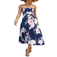 Kapreze Žene duge haljine od ramena Maxi haljine Summer bez kaiševa Havajska plaža UPS cvjetni ispis