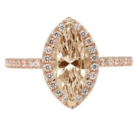 2.38ct Marquise rezan šampanjac simulirani dijamant 18K ružičasto zlato Angažovanje halo prstena veličine
