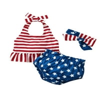 4. jula Baby Girl Outfits Stripes Cisterna i staze zastava Stars Hratke za glavu Traka za glavu