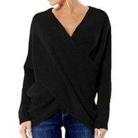 Čvrsta boja Ženska moda V Ret Rech prednji nepravilni džemper od ruba Lood Jumper