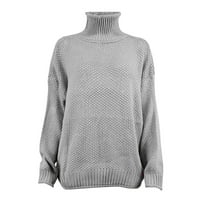 Ženski džemper casual grubo pleteni džemper od punog boja s visokim vratom dugih rukava s dugim rukavima