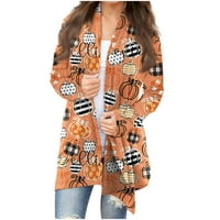 Lagani Fall Cardigan s dugim rukavima Halloween tiskani džemperi Pamučne košulje Srednje dužine Plus veličina Top za žene Multicolor XL