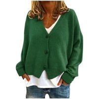 Cardigan za žene Modne žene Čvrsti V-izrez Dugmas Ležerne prilike rastezljivih pletenih džemper Cardigan džemper Klit Top Army Green XXXL