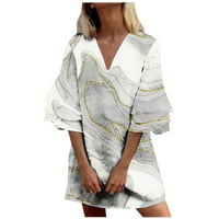 HHEI_K Ženski modni ljetni temperament Elegantni svježi tiskani srušivi s V-izrezom mini haljina